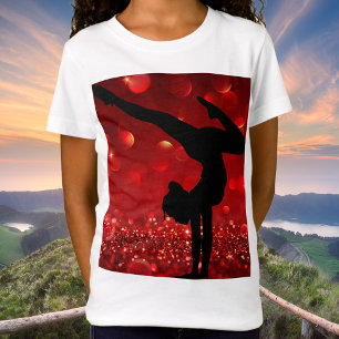 Girls Gymnastics Handstand Red Shimmer T-Shirt