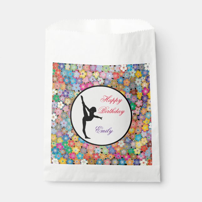 Girls Gymnastics Happy Birthday Favor Bags (Front)