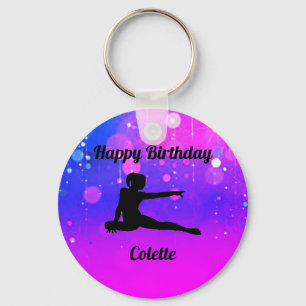 Girls Gymnastics Happy Birthday Keychain