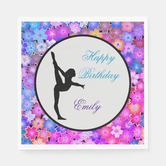 Girls Gymnastics Happy Birthday Napkins (Front)