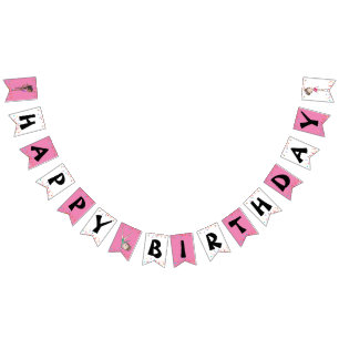 Girls Gymnastics Happy Birthday Pink Rainbow Bunting Flags