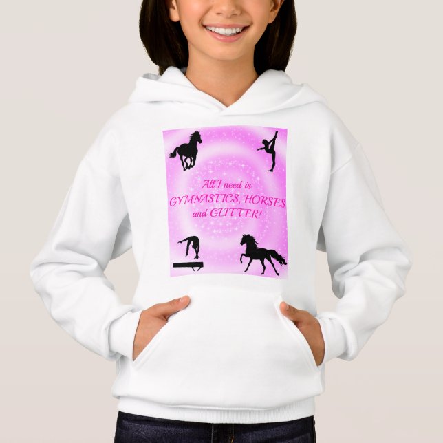 Girls Gymnastics, Horses, Glitter Hoodie (Front)