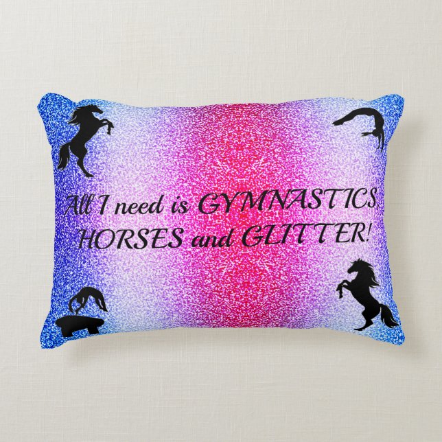 Girls Gymnastics, Horses, Glitter Personalized Accent Pillow (Front)