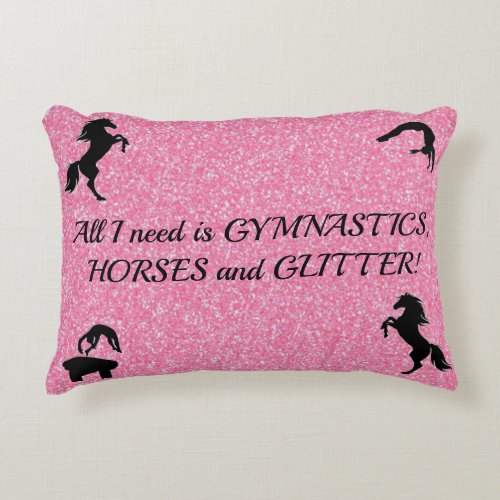 Girls Gymnastics Horses Glitter Personalized Accent Pillow