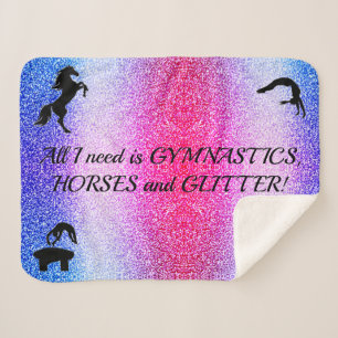 Girls Gymnastics, Horses, Glitter Sherpa Blanket