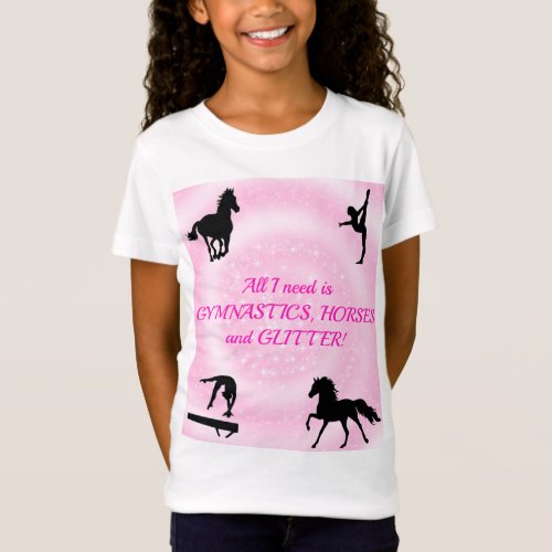 Girls Gymnastics Horses Glitter T_Shirt
