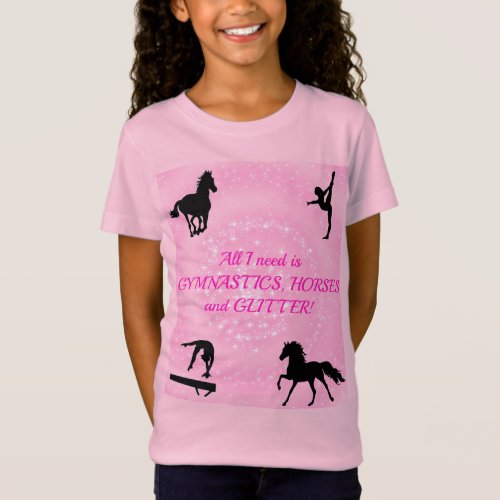 Girls Gymnastics Horses Glitter T_Shirt