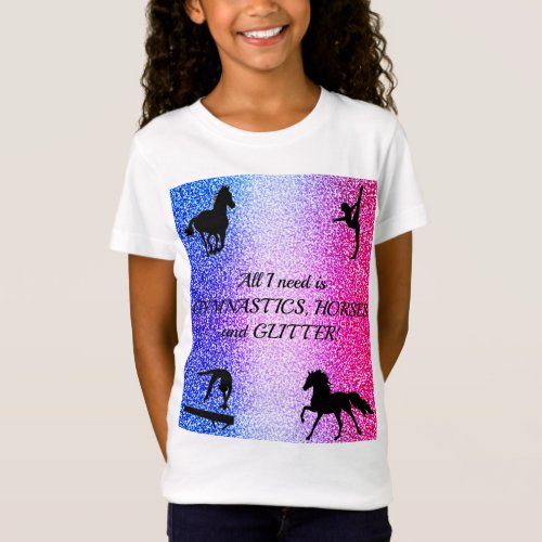 Girls Gymnastics Horses Glitter T_Shirt