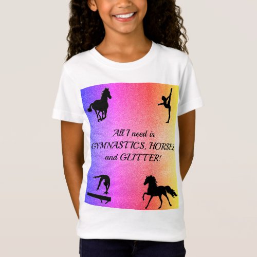 Girls Gymnastics Horses Glitter T_Shirt