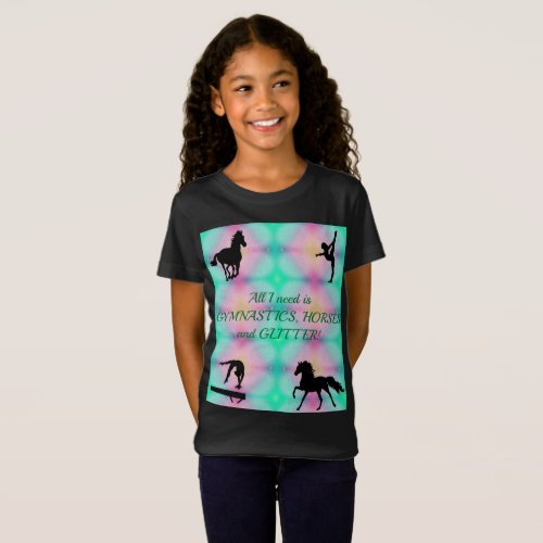 Girls Gymnastics Horses Glitter T_Shirt