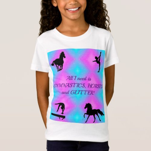 Girls Gymnastics Horses Glitter T_Shirt