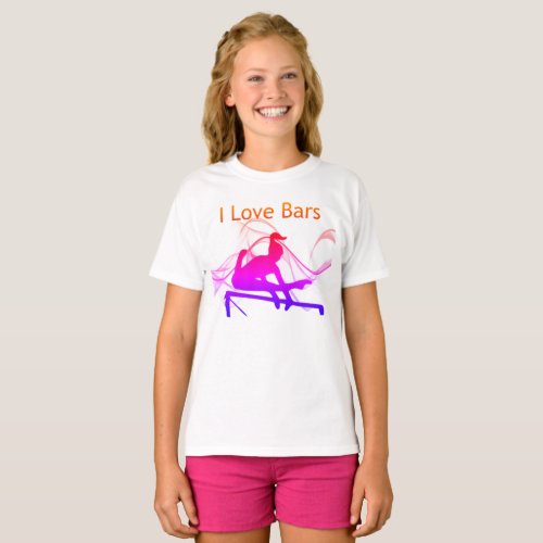 Girls Gymnastics I Love Bars Swirl Gymnast T_Shirt