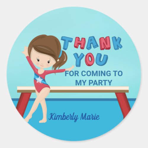 Girls Gymnastics Kids Birthday Party Thank You Classic Round Sticker