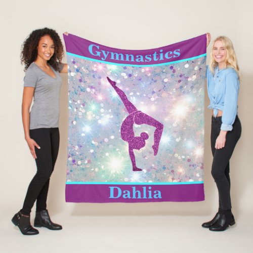 Girls Gymnastics Leap Pastel Glamour Fleece Blanket