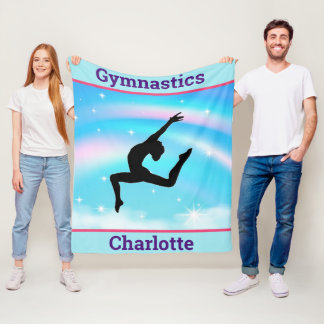 Girls Gymnastics Leap Rainbow Clouds Fleece Blanket