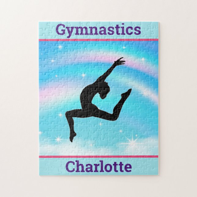 Girls Gymnastics Leap Rainbow Clouds Jigsaw Puzzle (Vertical)