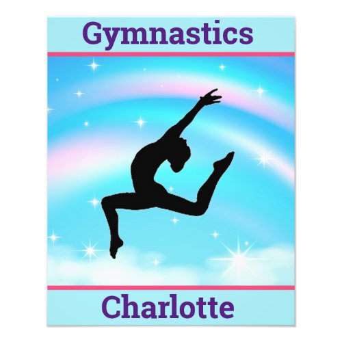 Girls Gymnastics Leap Rainbow Clouds Photo Print