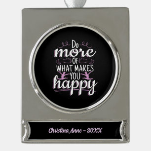 Girls Gymnastics - Motivational Happy Quote Silver Plated Banner Ornament