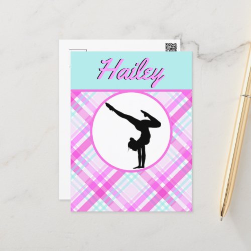 Girls Gymnastics Pastel Pinks and Teals Postcard