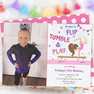 Girls Gymnastics Photo Birthday Party Invitation
