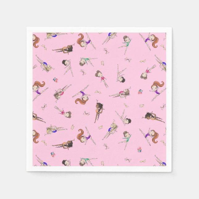 Girls Gymnastics Pink Birthday Party  Napkins (Front)