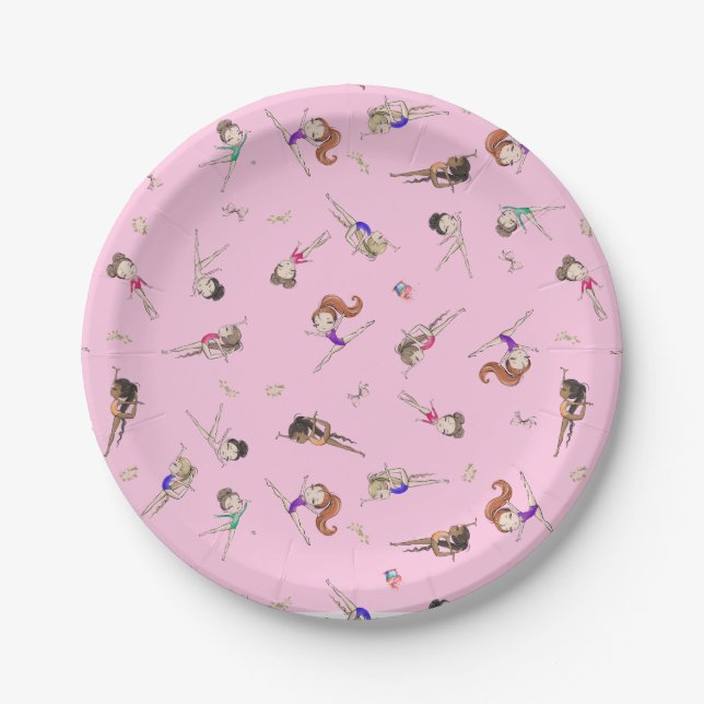Girls Gymnastics Pink Birthday Party  Paper Plates (Front)