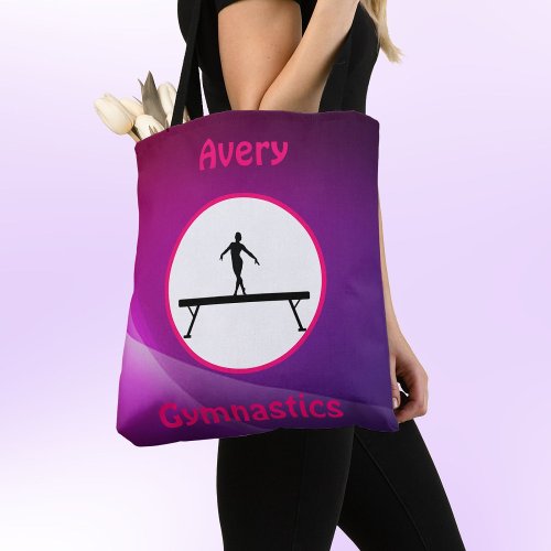 Girls Gymnastics Pink  Purple Balance Beam Tote Bag