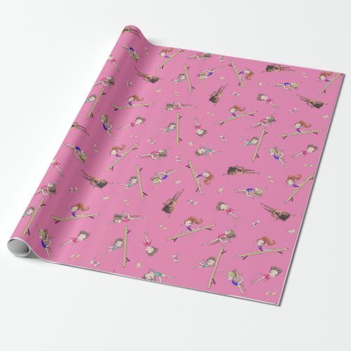 Girls Gymnastics Pink Purple Rainbow Pattern  Wrap Wrapping Paper