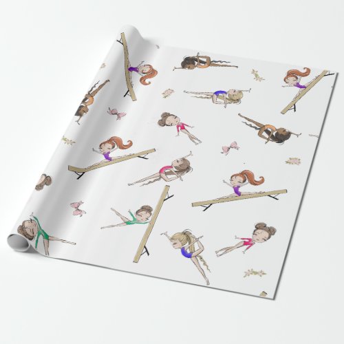 Girls Gymnastics Pink Purple Rainbow Pattern  Wrapping Paper