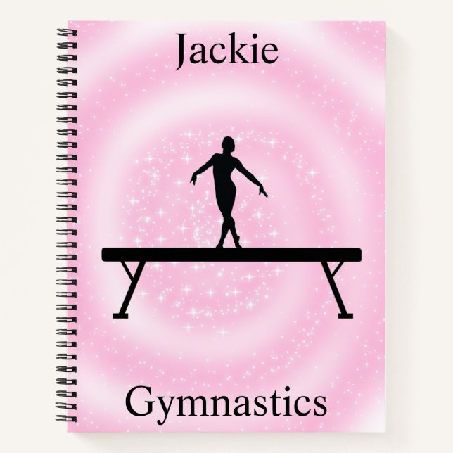 Girls Gymnastics Pink Sparkle Swirl Notebook (Front)