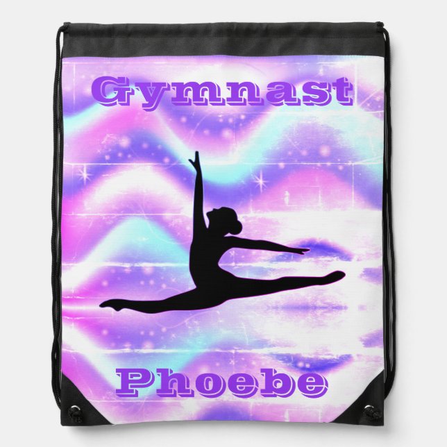 Girls Gymnastics Purple Drawstring Bag (Front)