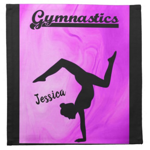 Girls Gymnastics Purple Swirl Personalized  Cloth Napkin