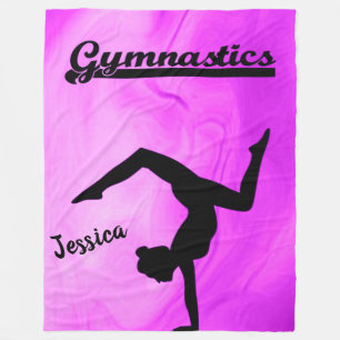 Girls Gymnastics Purple Swirl Personalized Fleece Blanket