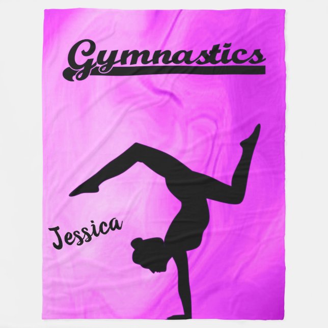 Girls Gymnastics Purple Swirl Personalized Fleece Blanket (Front)