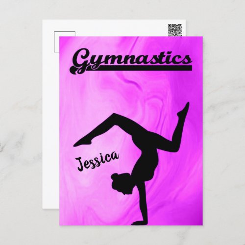 Girls Gymnastics Purple Swirl Personalized    Holiday Postcard