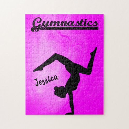 Girls Gymnastics Purple Swirl Personalized    Jigsaw Puzzle