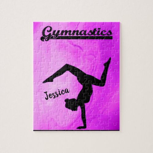 Girls Gymnastics Purple Swirl Personalized   Jigsaw Puzzle