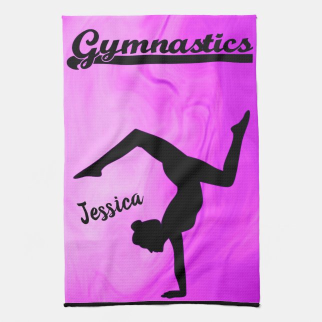 Girls Gymnastics Purple Swirl Personalized   Kitchen Towel (Vertical)