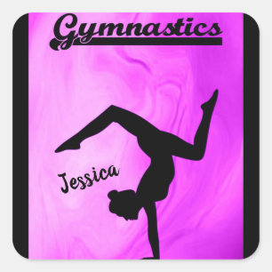 Girls Gymnastics Purple Swirl Personalized   Square Sticker