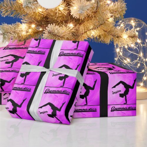 Girls Gymnastics Purple Swirl Personalized   Wrapping Paper