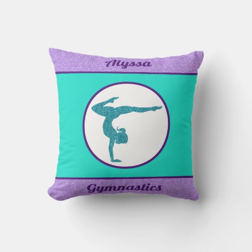 Girls Gymnastics Purple  Turquoise Throw Pillow