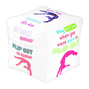 Girls Gymnastics Quotes Cube Pouf