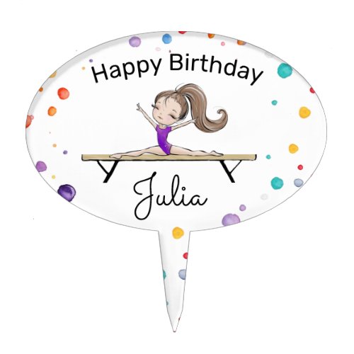 Girls Gymnastics Rainbow Balloons Birthday Party Cake Topper