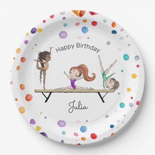 Girls Gymnastics Rainbow Balloons Birthday Party Paper Plates