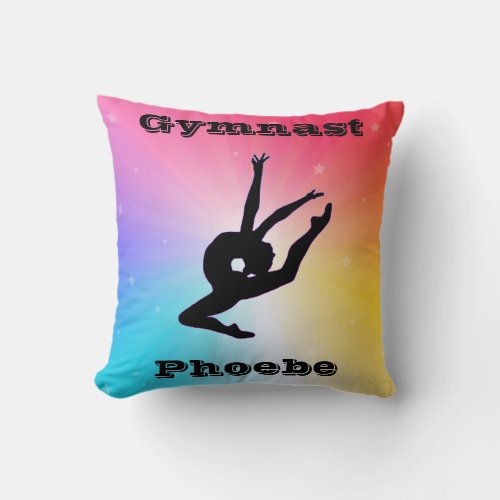 Girls Gymnastics Rainbow Stars Throw Pillow