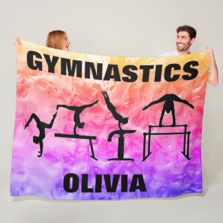 Girls Gymnastics Rainbow Swirls Fleece Blanket