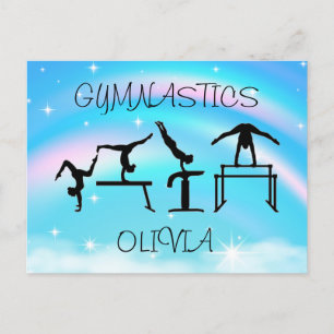 Girls Gymnastics Rainbow Swirls Postcard