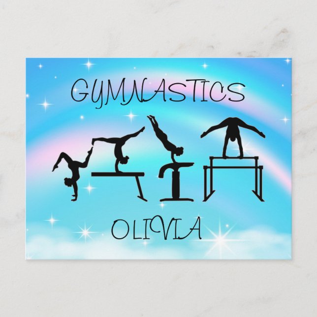 Girls Gymnastics Rainbow Swirls  Postcard (Front)