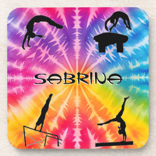 Girls Gymnastics Rainbow Tie-Dye Beverage Coaster
