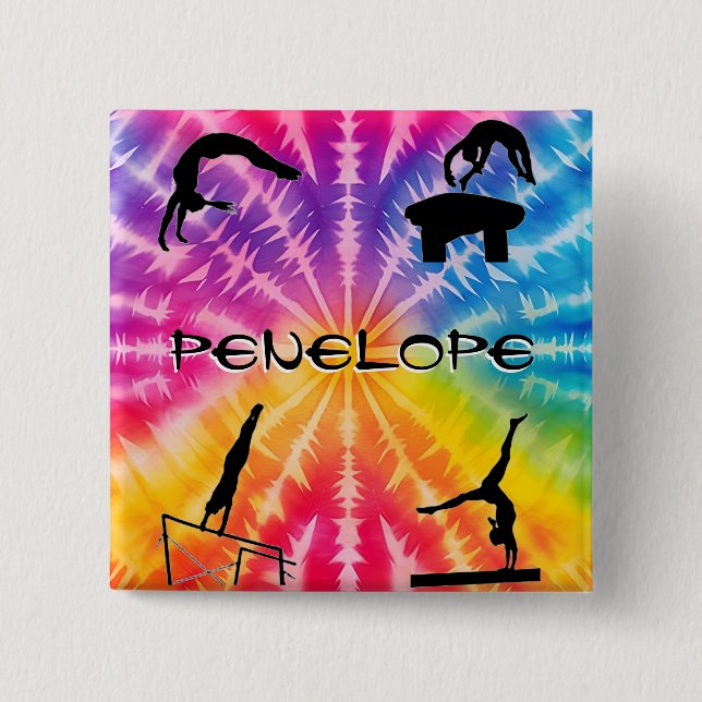 Girls Gymnastics Rainbow Tie-Dye Button (Front)